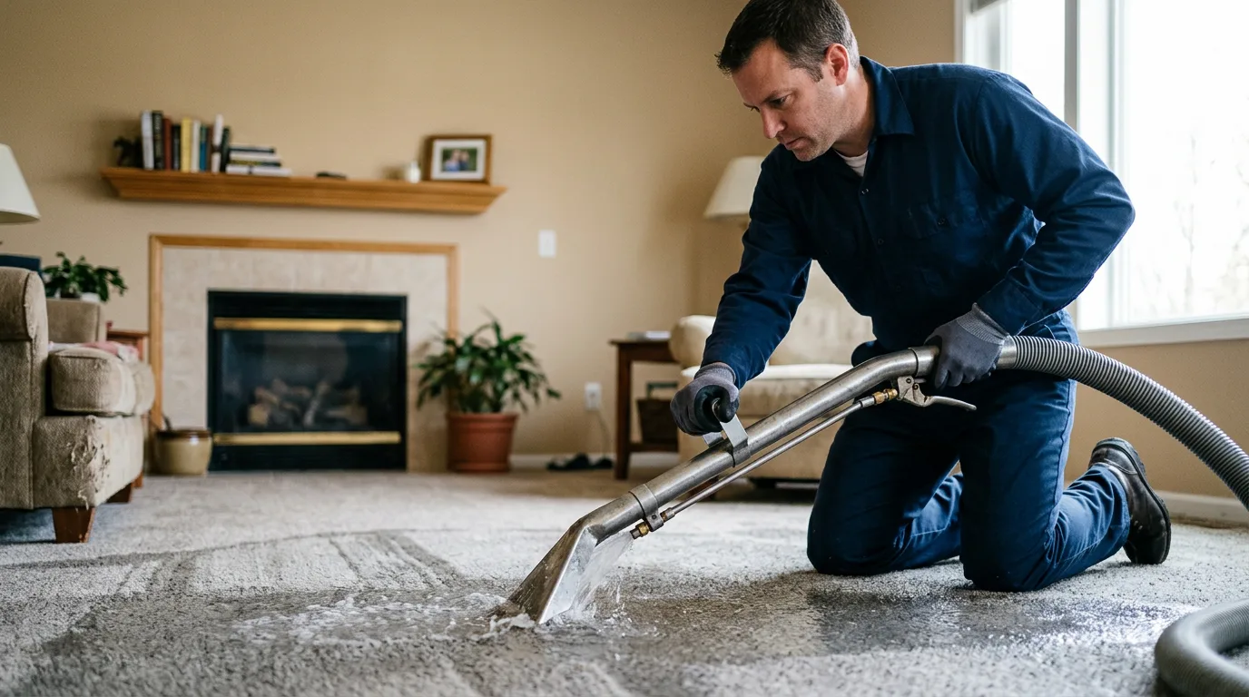 Water damage restoration technician working near Greentown, OH